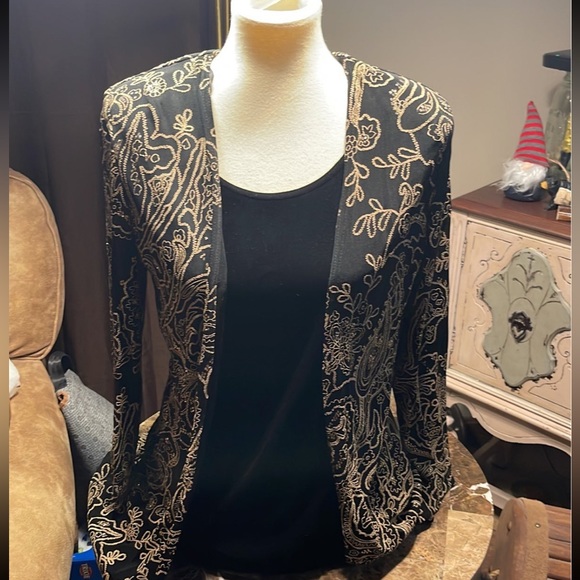 R&M Richards Dresses & Skirts - Petite Velvet sleeveless dress with gold embroidered 3/4 sleeve jacket